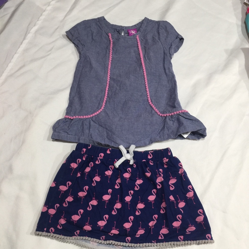 J. Khaki 4T girls flamingo outfit skirt shorts top